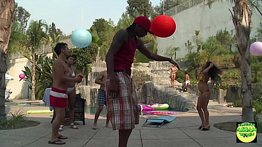 Pool party ends early for a horny asian and her big dicked partner