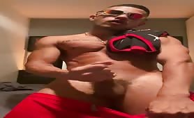 Handsome show off latino rubbing his delicious cock