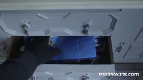 Blondie Fesser catches a thief and takes his big cock doggystyle for a massive cumshot!