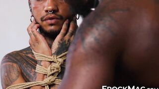 Twink tatted Jamal Phoenix released pain in tied up off the ground with dominant stud