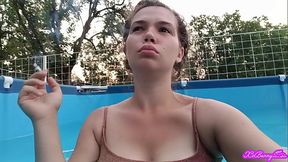 Smoking in bikini while the neighbors are having a party across the street