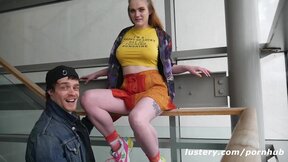 Amateur couple Carly & Cameron in stairway