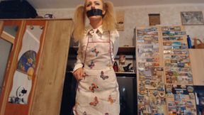 bondage, apron fetish, tape gag, struggling