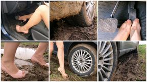 Sexy girl got her powerful Mercedes GLA stuck in deep soft mud_muddy high heels