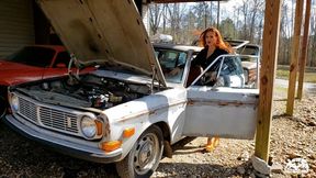 1405 – Vivian Ireene Pierce Cranking the Volvo in Orange Pumps