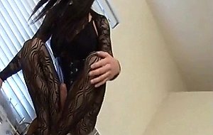 Horny crossdresser in fishnets masturbates her big soapy cock in kitchen sink