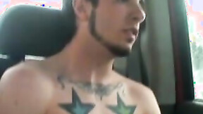 Solo car jerking off amateur tatted twink in the back