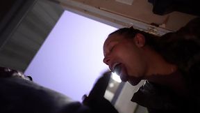 Dirty wife sneaks outside for a risky blowjob in the middle of a tornado warning