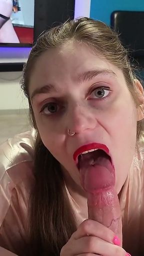 Double Blowjob - Two Cocks for Pregnant Slut