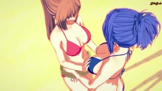 Kaede Sakura and Natsuru Senou have lesbian sex on the beach - Kampfer Hentai