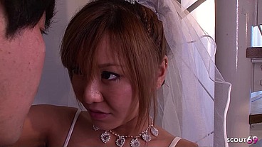 Japanese Teen Bride give Blowjob before soapy slide Orgasm in uncensored JAV after Wedding