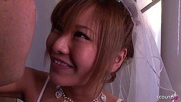 Japanese Teen Bride give Blowjob before soapy slide Orgasm in uncensored JAV after Wedding
