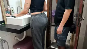 Hot wife sunbathes as maid gets fucked in the bathroom