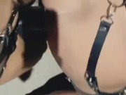 Teen Girl Hardcore Straps On Guy with Huge Dildo with moans on a leash Public Outdoors, Pegging