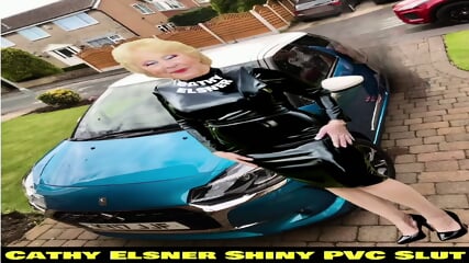 Cathy Porn Slut Kinky Wife High Heels Walk Outdoors Home in Public Dressed in a Shiny PVC Wet Look Fetish Tight Costume Otley