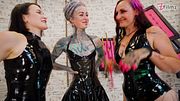 Extreme Latex Domination: Three Mistresses Sounding & Urethra-Fingering Inked Slave