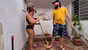 I'm Your Cleaning Whore and You'll See My Big Tits While I Clean the House