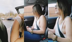 Nipslip dare in public at the drive thru - Nipple slip flashing