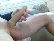 Guy Jerks Off His Good Salivating Cock Massaged By His Big Hands.Creamy Cumshot.Window exhibitionist