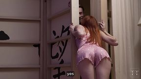 Cute redhead and Asian friend get fucked in a homemade threesome