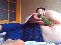 Teen Masturbates with Cucumber in Hostel - Big Ass Orgasm So
