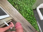Military smoke and piss outside