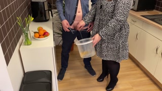 My mother-in-law helped me pee, then she sucked my dick and bent over and started masturbating