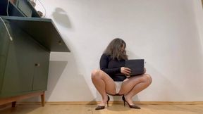 you are spying at her pussy in white panty, she ignores you aV