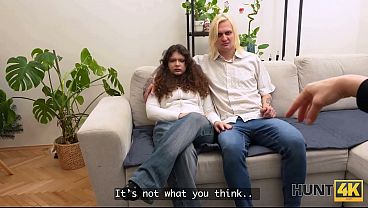 Hairy-pussied GF gets fucked in front of her boyfriend