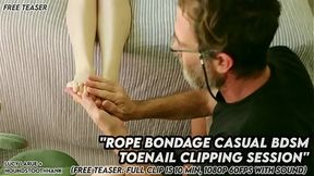 Close-up rope domination and toe nail trimming fetish encounter