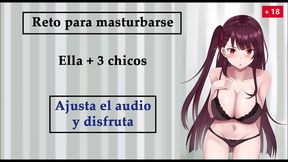 Sexy Chica Challenges 3 Guys to JOI Masturbation inSpanish VOICE Bukkake Gangbang Trio Fun