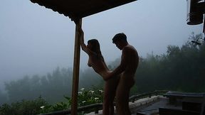 Slim Busty Beauty Makes Love To Her Big-dicked BF On the Terrace On a Cloudy Rainy Day