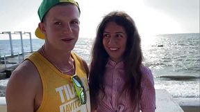 Cuckold watches his slut wife getting fucked in public threesomes