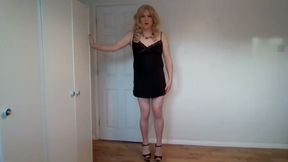 Nude strip in black negligee and high heels