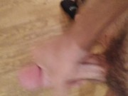 Quick cumshot on bathroom floor