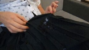 Teasing by sexy legs pleated skirt and cumshot c