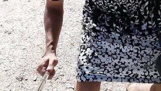 lovely super hot trans with g-string sundress and stilettos ambles in public highly trampy ​