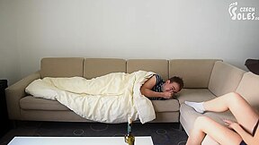 Playful Babe Uses Her Feet In Dirty Socks To Wake Up Her Boyfriend (cz