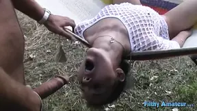 Beautiful girl double-fucked on the hammock