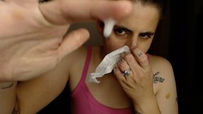 Sick Girl Makes a Snotty Mess All Over Her Face
