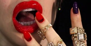 I Am Going to Tease You with My Red Glossy Lipstick on My Big Full Lips and a Lot of My Gol2den Rings!