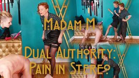 Dual Authority: Pain in Stereo, double Domme harsh ballbusting & chastity humiliation punishment