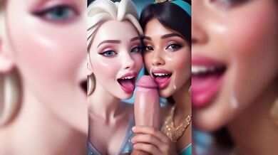 Disney princess gets her throat fucked raw with cum in mouth