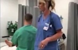 Fit blonde nurse on the job masturbate