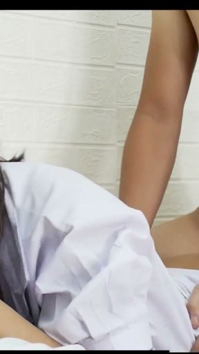 Creampie fuck my tiny wife in Thai student dress   Clip 1