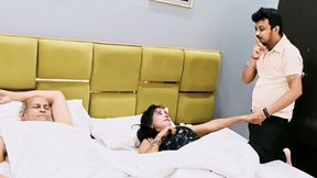 Desi Threesome Hot Video Old stepdad and stepson had hardcore sex with step stepsister, fucked her pussy, Indian Hindi Audio Vid
