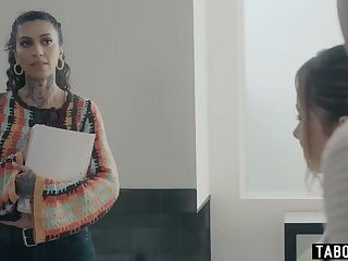 MILF biology teacher tutors horny teen couple about bisexual sex