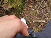 Horny Amateur with Huge Cock Masturbates in the Bush and Cums Slowly