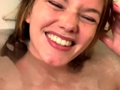 Small tit brunette amateur tugs on a big willie