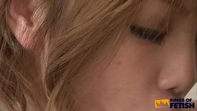 Japanese teen gets her hairy pussy screwed and filled with cum by a dude with glasses